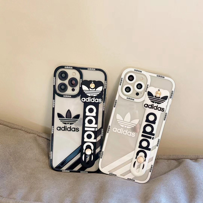 ADIDAS アディダス ブランド iPhone 13 pro/13 pro max/13 miniケース インスタ風 ハンドバンド付 クリア