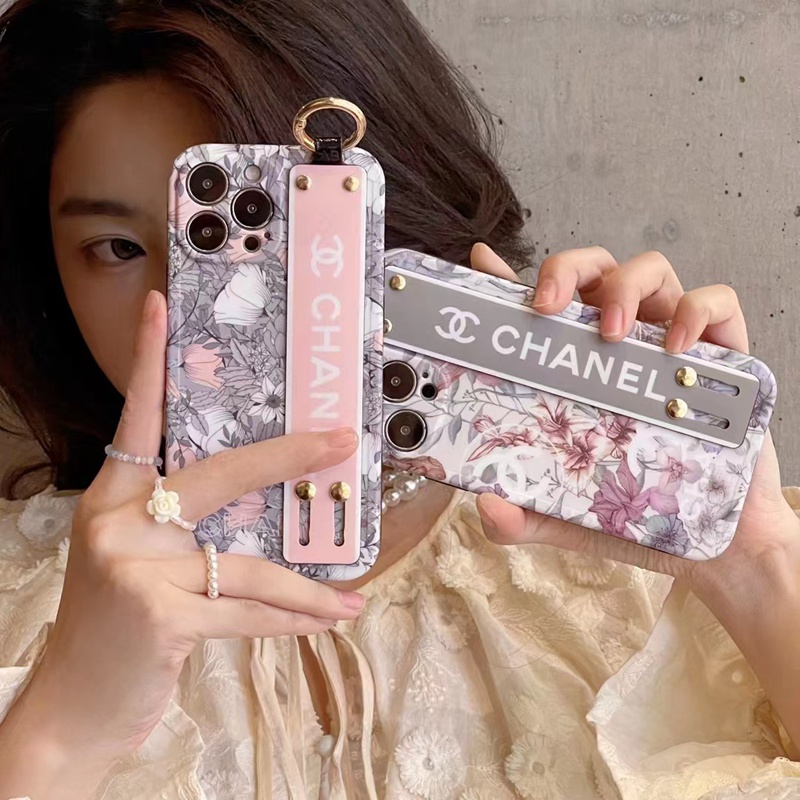 Chanel シャネル ハイブランド iPhone14/14 Plus/14 Pro Maxケース オシャレ 花 ハンドバンド付 リング付き ジャケット型 モノグラム