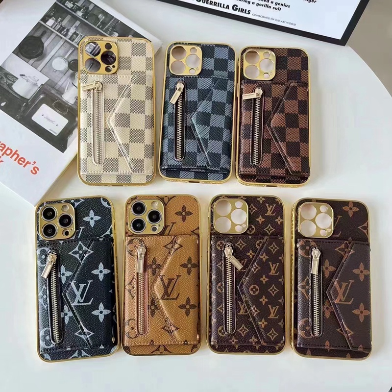 LV/ルイヴィトン ハイブランド iPhone 14/14 Pro/14 Pro Maxケース 韓国風 カード入れ 財布型 ジッパー付き 小銭入れ モノグラム レザー
