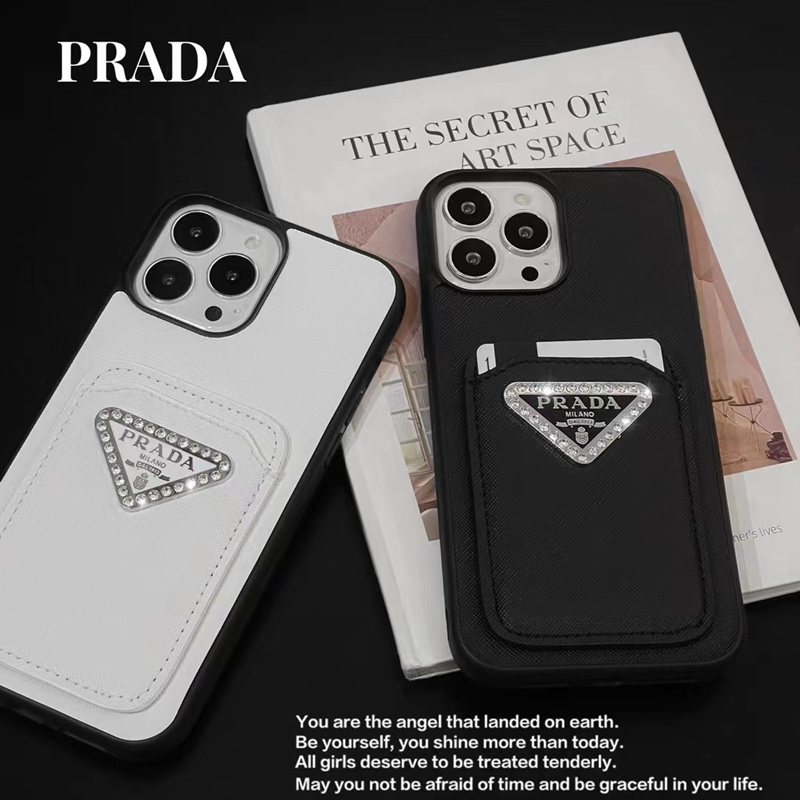 Prada プラダ phone 15 plusケース ビジネス ストラップ付きシンプル