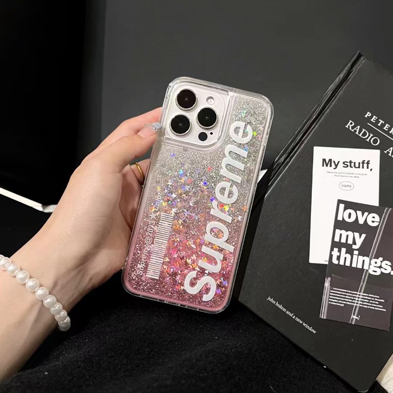 SupremeブランドiPhone14Pro Max Plusケース キラキラ流れ クリアシュプリーム モノグラム ジャケット アイフォン14カバー激安 男女