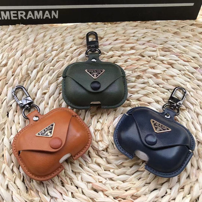 Pradaプラダ ブランドairpodsエアーポッズ3ケース お洒落 革 カラビナ付き バッグ型 全機種対応 レディース