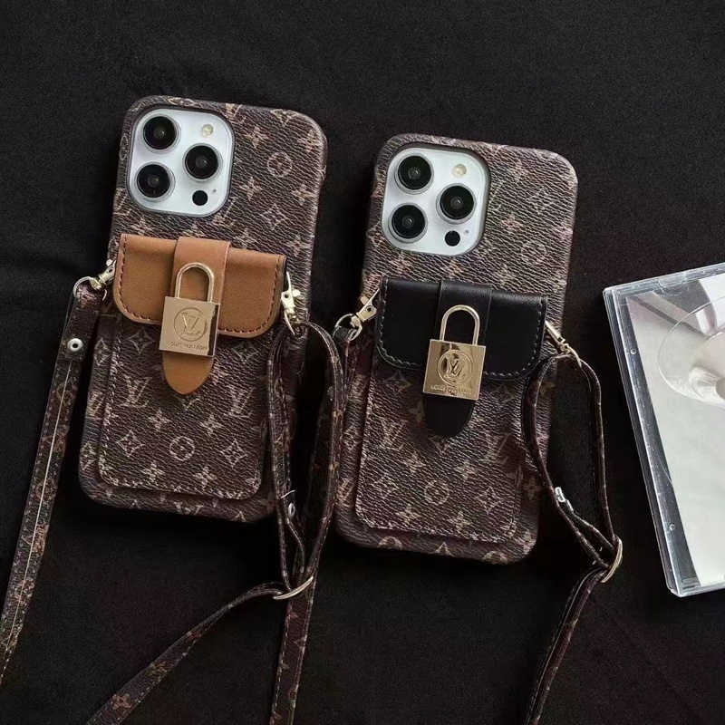 ルイヴィトン LV ハイブランド iphone 14/14 pro/14 pro maxケース カード入れ レザー 激安 ストラップ付男女