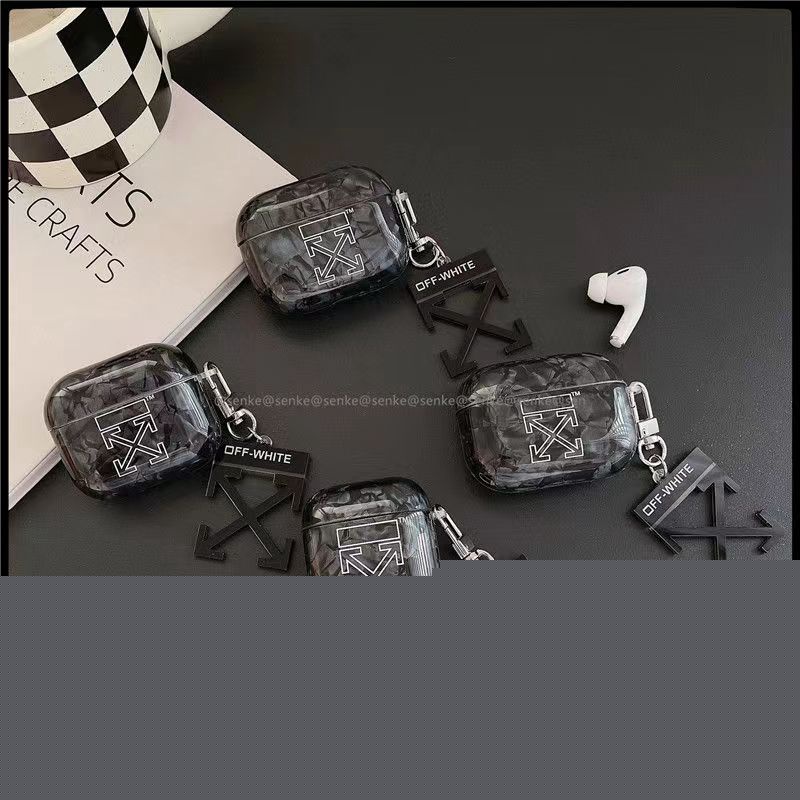 Off-White/オフホワイト ブランド AirPods Pro 2/3ケース かわいい 矢印柄 スポーツ風 紛失防止 カラビナ付き