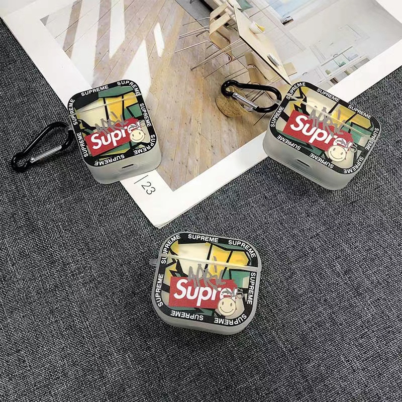 Supreme/シュプリーム ブランド AirPods Pro2/3/Pro/2/1ケース 個性 クリアケース ピカソ風 紛失防止 カラビナ付き